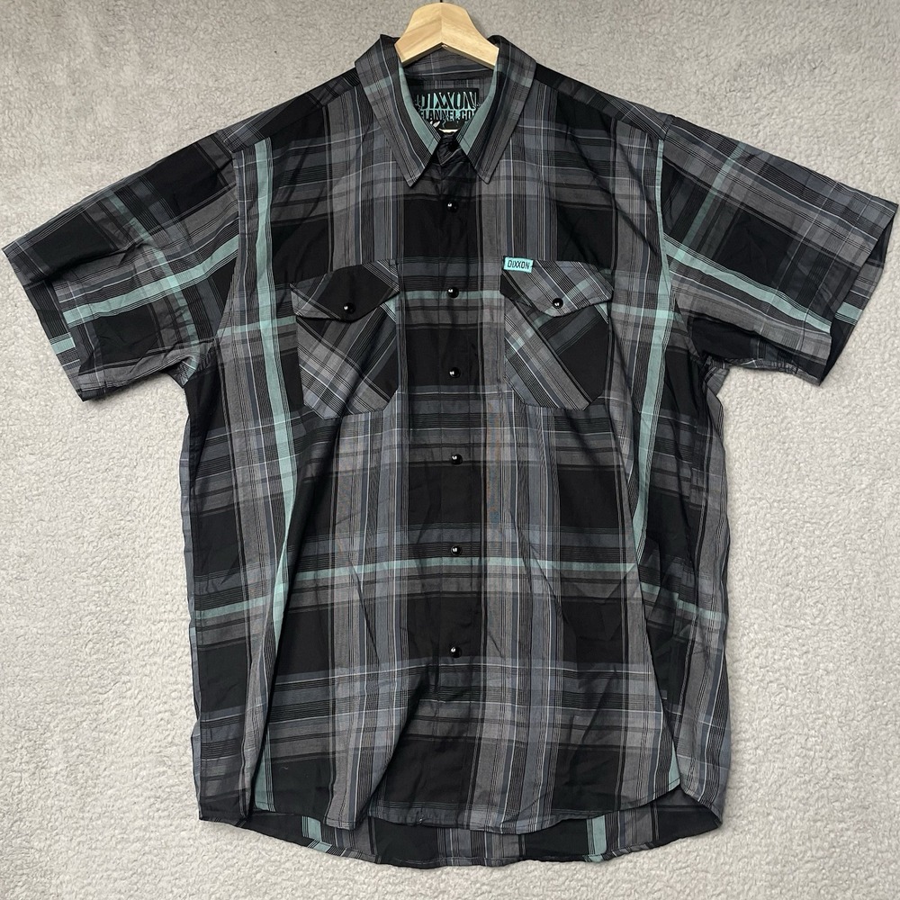 Dixxon Flannel Co Xenos Shirt Mens XL Blue Black Plaid Bamboo Short Sleeve Snap